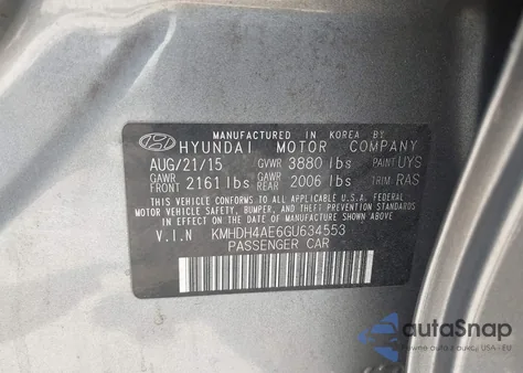 2016 Hyundai Elantra Se from USA, damaged, VIN KMHDH4AE6GU634553